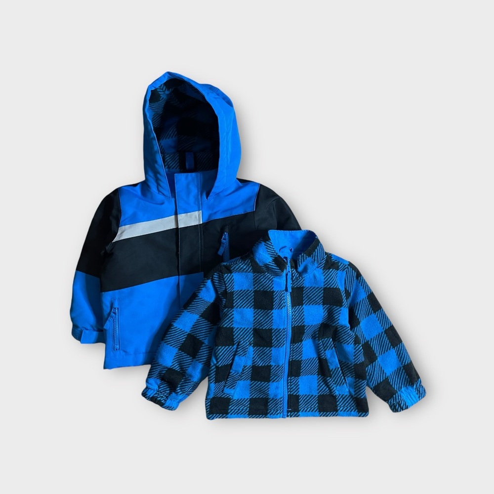 Wonderkids 2 in 1 Blue & Black Checkered Plaid Winter Jacket